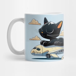 Funny Black Cat is Flying on the Plane Mug